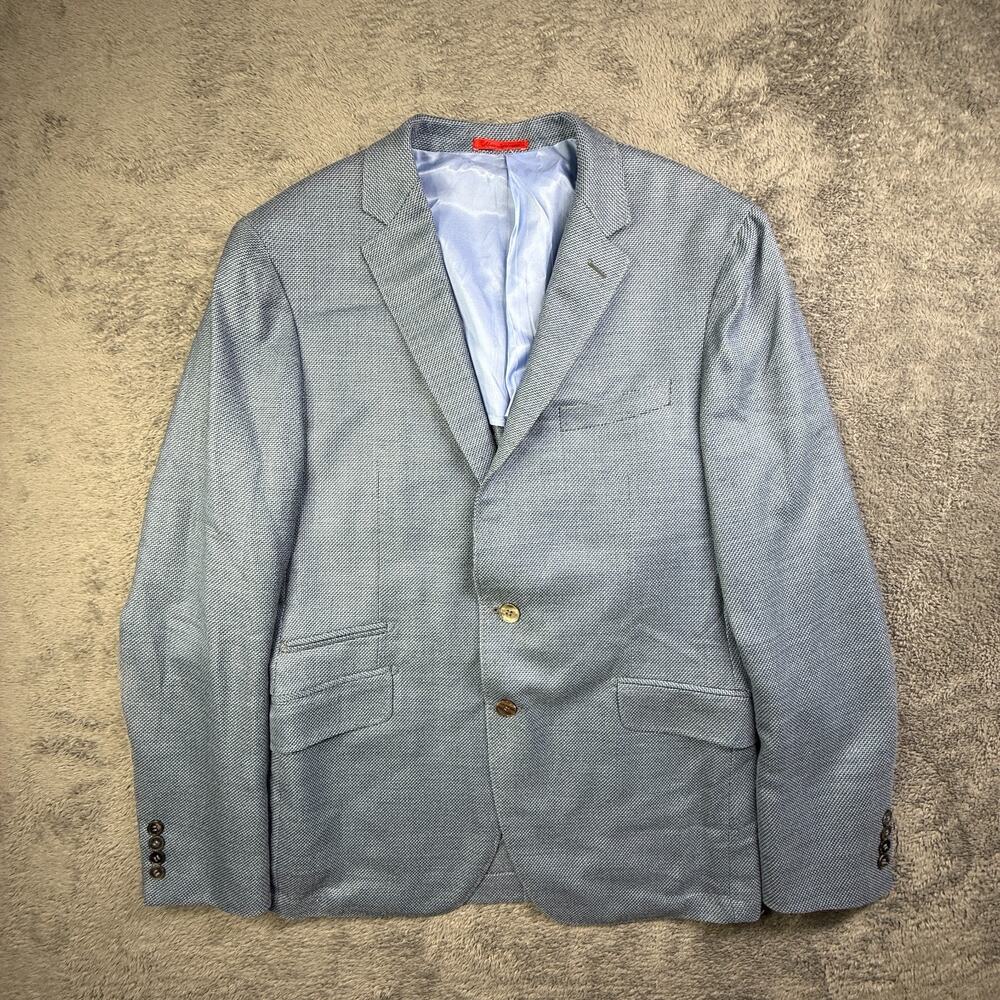 Bartorelli Napoli Silk Wool Blazer Fits US 38R Italian Plaid Blue Tailored Fit